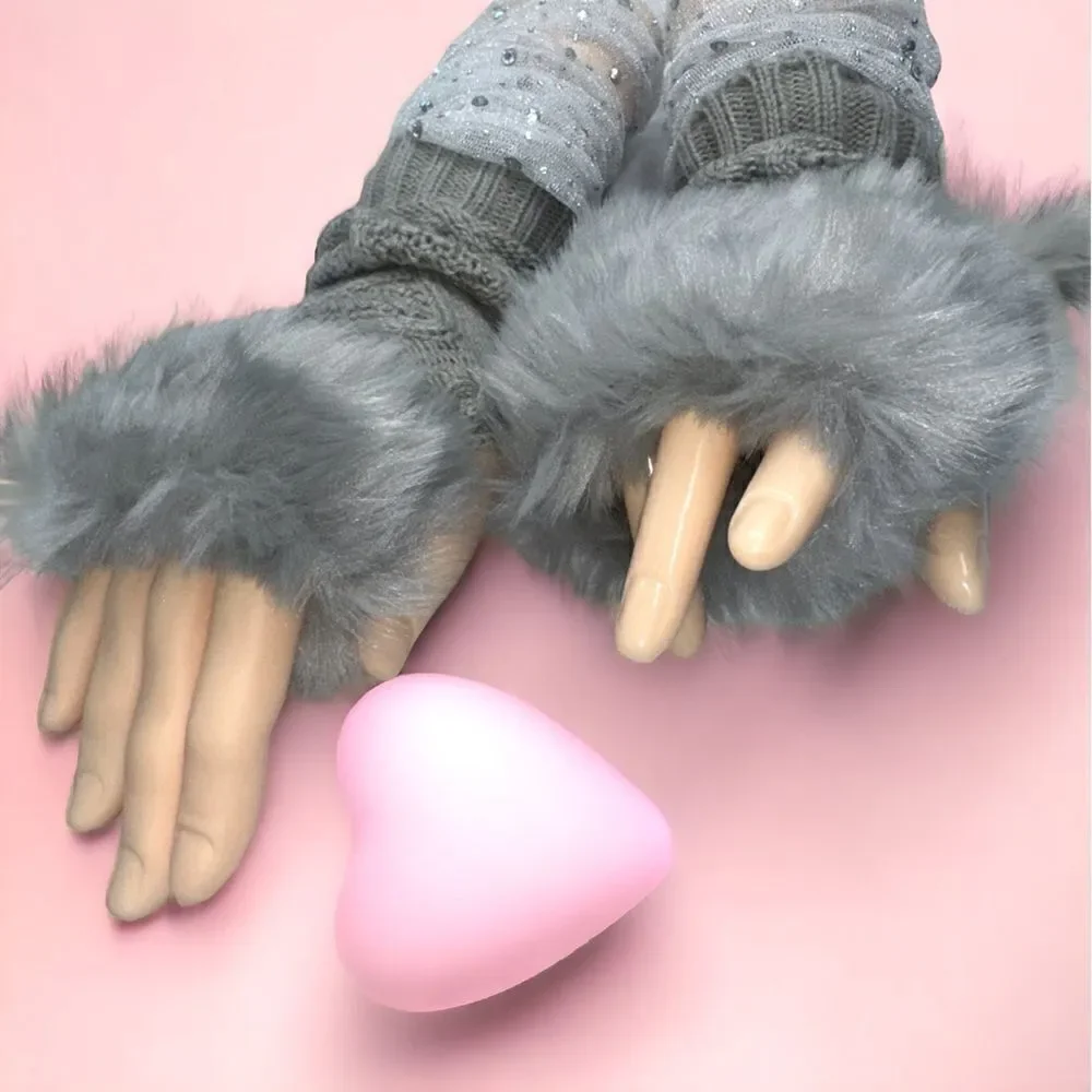 SXY l Elegant Silver Arm Sleeves Shimmery & Sheer, Gray Fuzzy, Fingerless Gloves